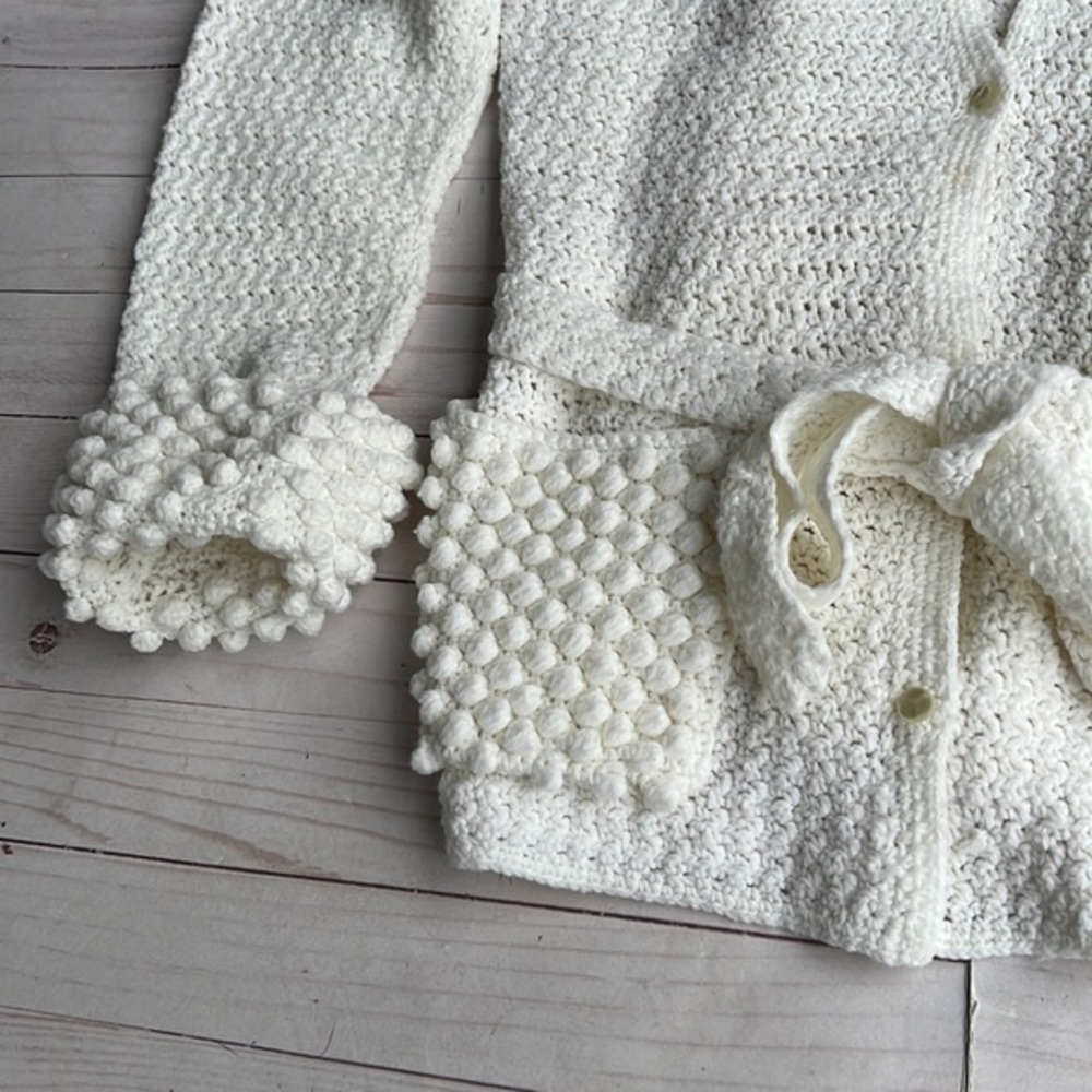 Handmade Cardigan Sweater Size S/M White Coastal‎ Grandma - Picture 3 of 6